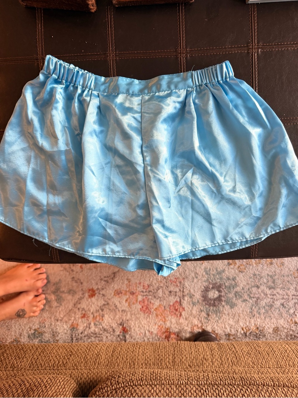 Victoria's Secret Light Blue Satin Lounge Shorts gold label